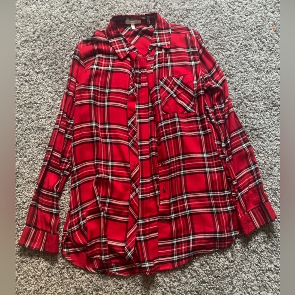 Maurices Red Plaid Button Down Shirt Womens Christmas Long Sleeve